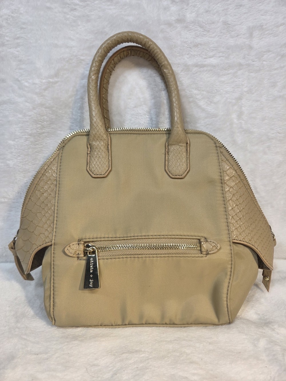Olivia + Joy Beige Dome Satchel Handbag